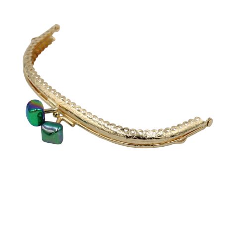 Oval Çanta Ağzı Klipsli Taşlı 15,5cm Gold- Yeşil