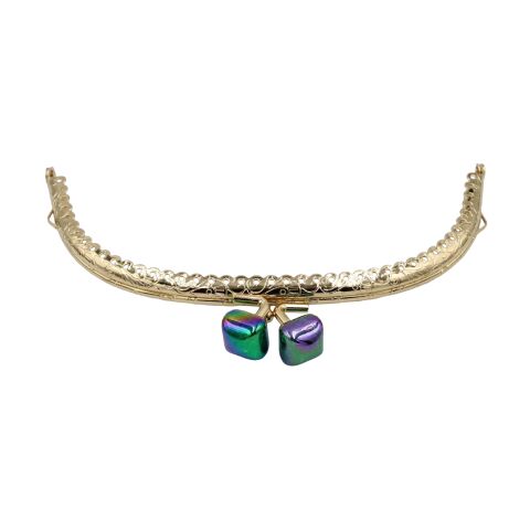 Oval Çanta Ağzı Klipsli Taşlı 15,5cm Gold- Yeşil