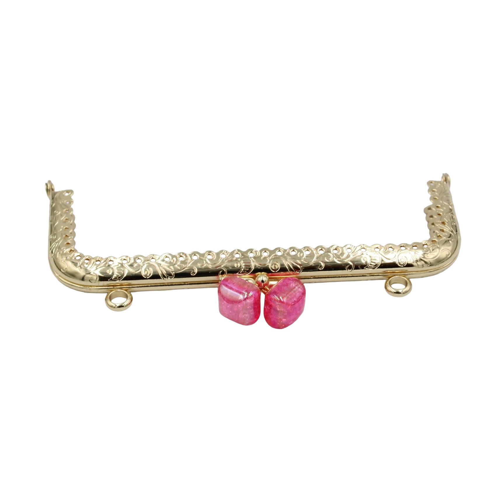 Dikdörtgen Çanta Ağzı Klipsli Taşlı 15cm Gold- Pembe